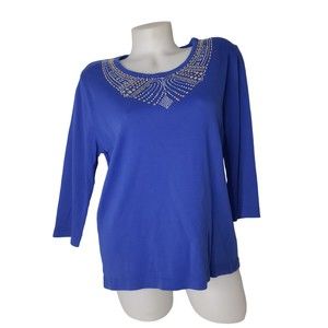 Vintage GET LUCKY USA Royal Blue Rhinestone Embellished Top Size Medium